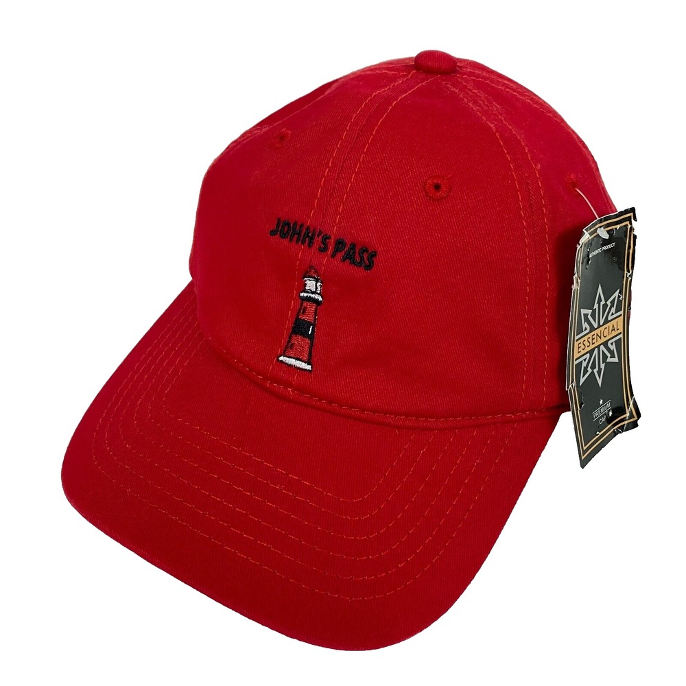 Essencial Johns Pass Mens Red Lighthouse Adjustable Cotton Baseball Cap PC141400